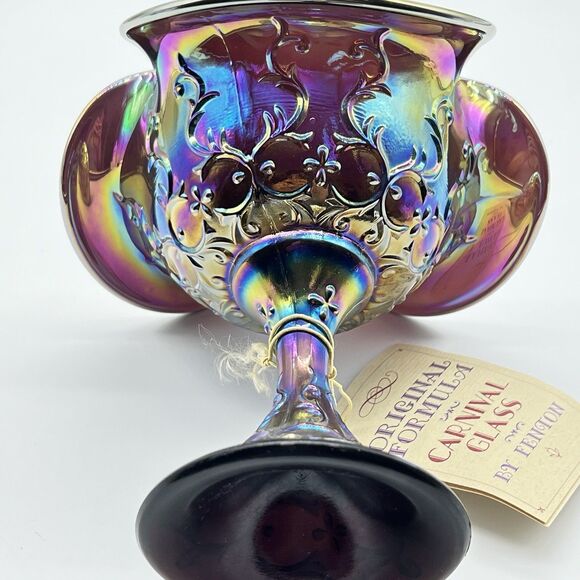 Fenton Spanish Lace Compote Amethyst Iridescent Carnival Glass 6.5" Tall-NOS/NWT - Picture 11 of 13